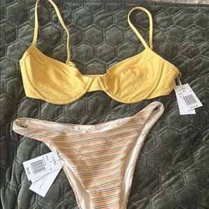 L*space Yellow Bikini Top and Striped Bottom Set large